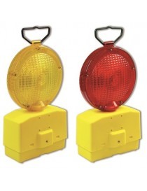 Lampada bipila a Led, bifacciale, luce gialla lampeggiante o luce rossa fissa, dotata di crepuscolare, funzionamento con 2 batte