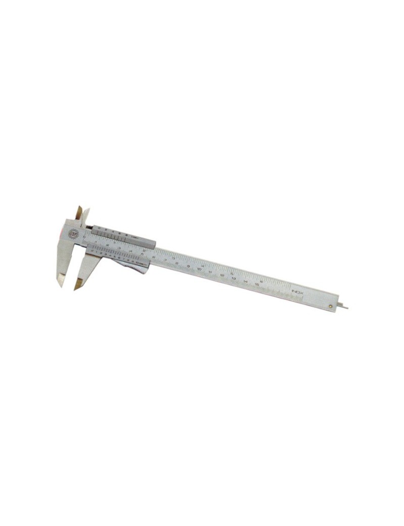 Calibro di precisione. Inox temprato, scala cromata opaca bloccaggio a leva. Astuccio ABS, capacità 0-150 mm, becchi 40 mm, let