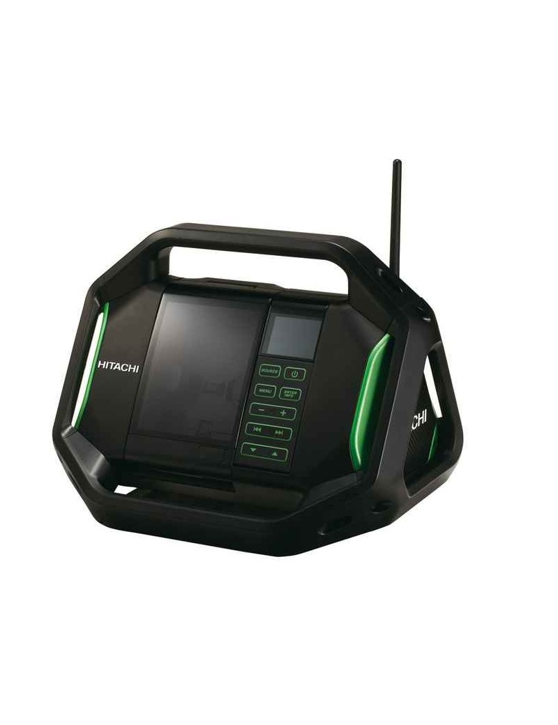 Resistente e potente radio cordless, compatibile con tutte le batterie al litio con attacco a slitta 14,4 V - 18 V. Due diffusor