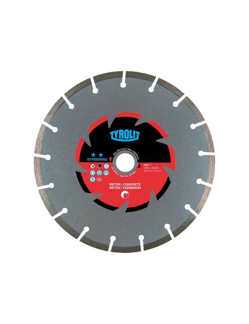 Materiali lavorabili: Calcestruzzo, calcestruzzo armato, prodotti di calcestruzzo, materiali duri, ecc. Altezza segmenti mm.9